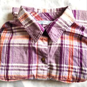 3/$25💙Rider's By Lee Women's Top Blouse Shirt Button-Down Size M Plaid Purple